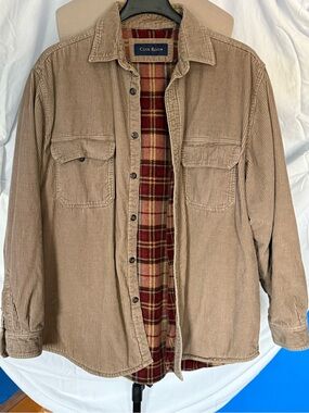 Club Room Corduroy Shirt Jacket Mens XXL Tan Beige Plaid Lined Cabincore Shacket